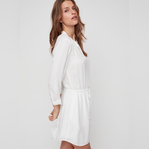 Aritzia Babaton 100% Silk Long Sleeve Bennett Mini Dress in White/Cream - Small - Picture 2 of 15